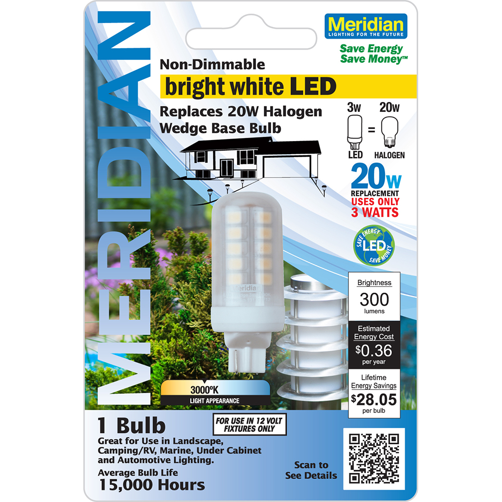 13170 LED Wedge Base, 12 Volt Replacement Bulb - Meridian Lighting