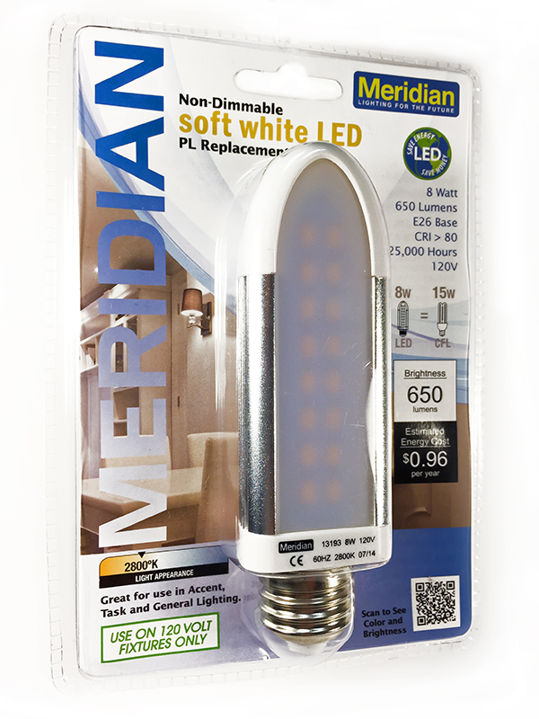 server Ambient actrice 13193 - 8 Watt 650 Lumen LED E26 Base Non-Dimmable PL Replacement Bulb 120V  - Meridian Lighting
